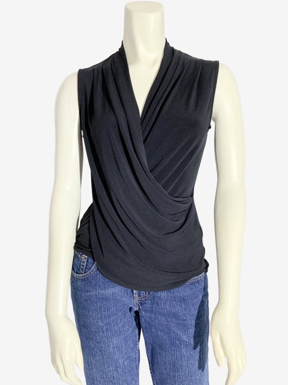 Vintage Black Slinky Draped Front Going Out Top / Made in Italy / size Medium